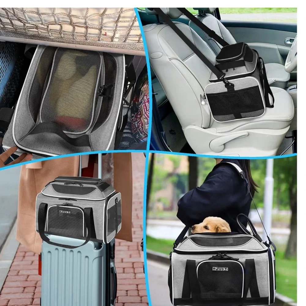Petskd Gray Top-Expandable Soft-Sided Pet Carrier for Small Cats and Dogs NEW